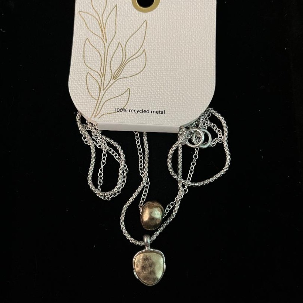 Bella Uno Worn Gold Two-Tone Multistrand Ball And Disc Necklace - Nwt